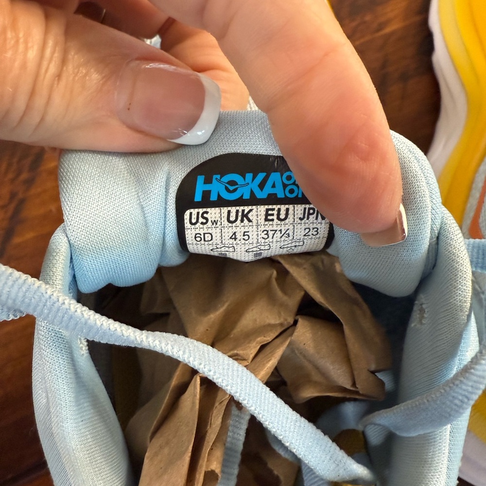 Hoka Blue and Yellow Athletic Shoes with Maximalist Cushioning - Picture 4 of 5